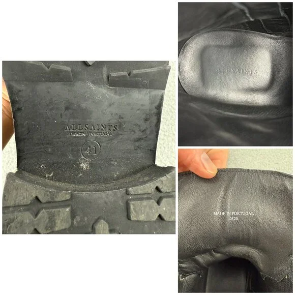 All Saints Black Leather Combat Boots with Buckle - Picture 8 of 14